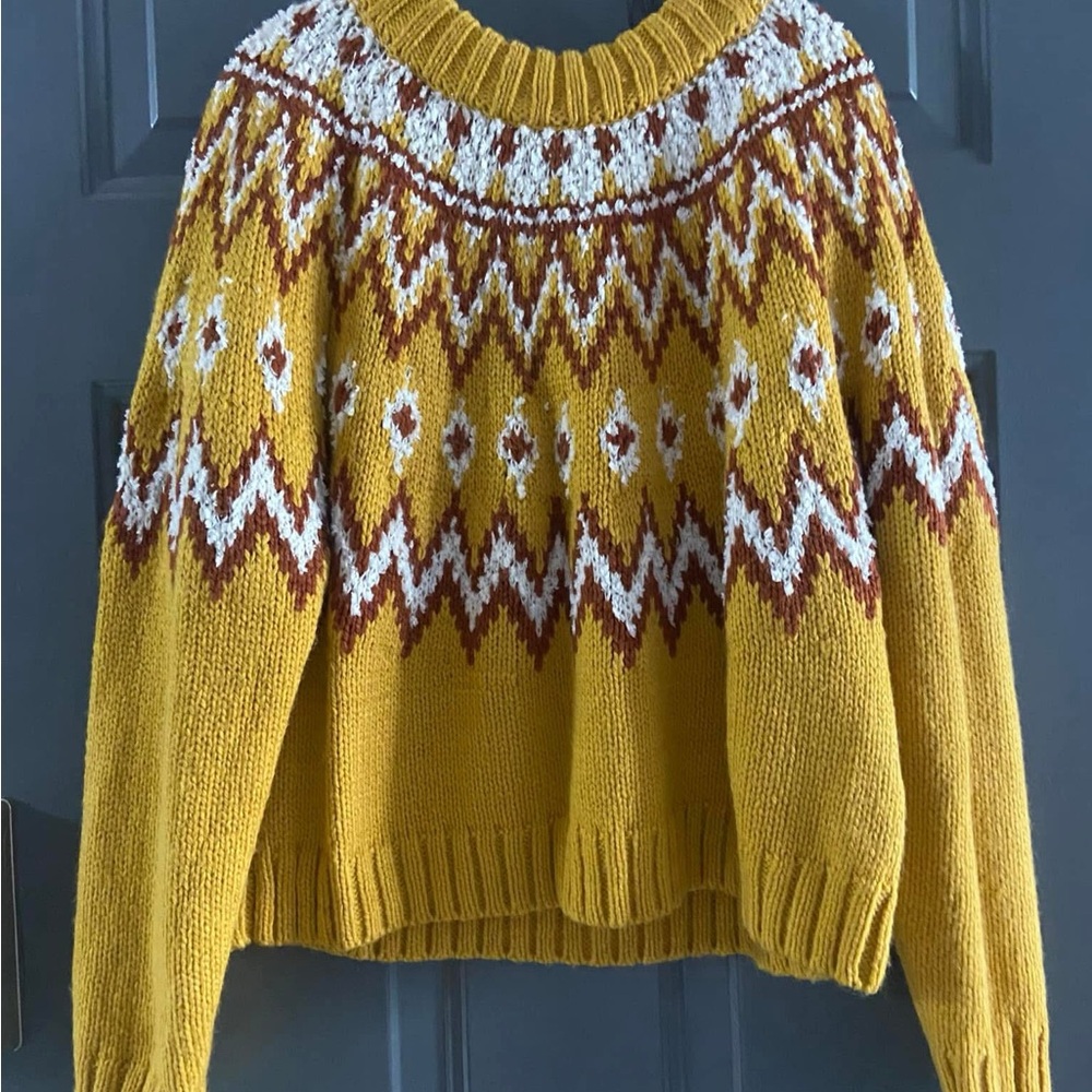 Topshop Yellow and White Fair Isle Crew Neck Sweater
